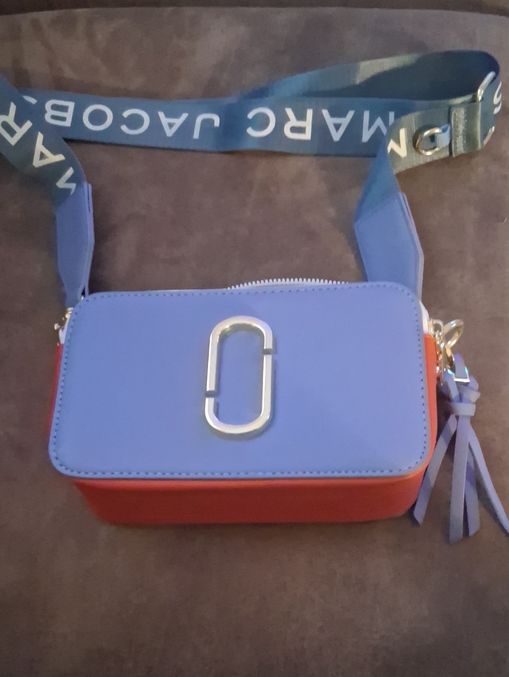 Marc Jacobs Two-Tone Lilac and Orange Snapshot Crossbody with Logo Strap